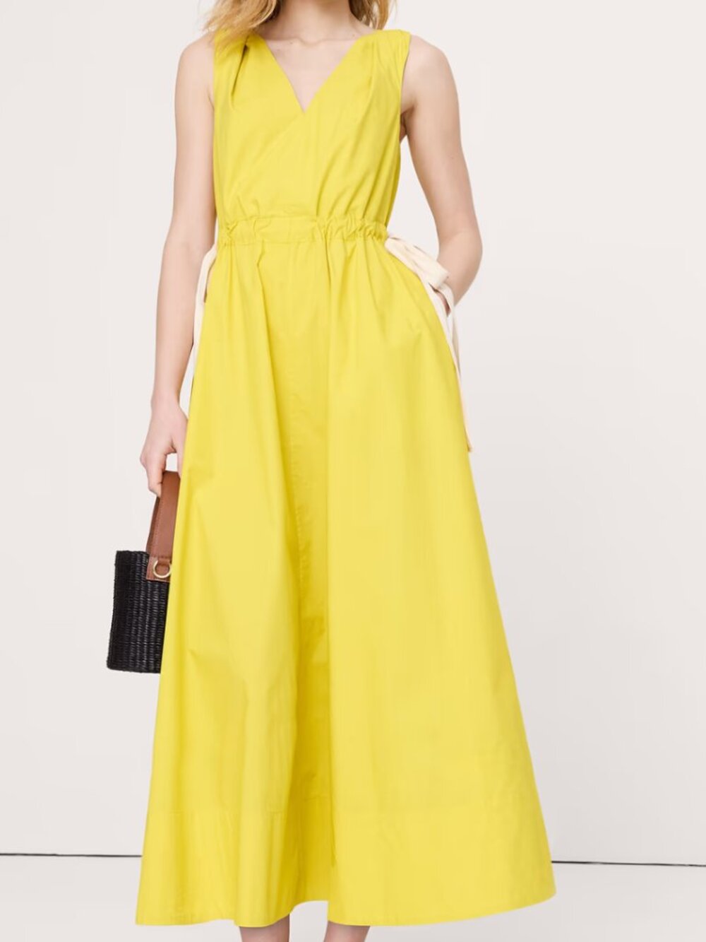 Banana Republic Twisted Shoulder Poplin Maxi Dress XS Snake Eye Yellow Green